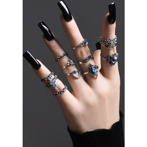 Women Finger Knuckle Cool Punk Rings Set Vintage Hollow Out Love Ring 2021 Lady Cool Fashion Jewelry Gift AM6008