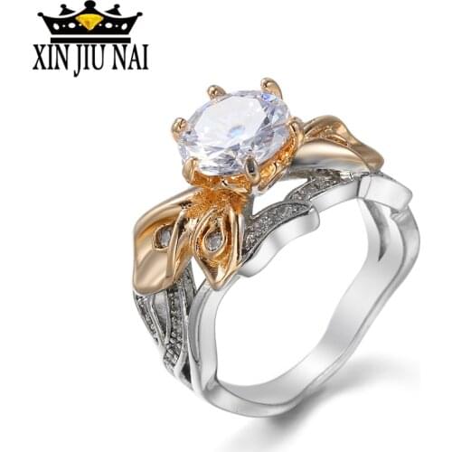 14k gold ring Charm Ladies Leaves Engagement Rings with AAA Zircon Anniversary Wedding Ring for Women Party Jewelry wholesale