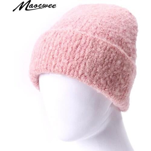 Winter Beanie Wool Hats For Women Men Knitted Thick Skullies Beanies For Lady Solid Color Hedging Cap Crochet Slouch Bonnet Hat