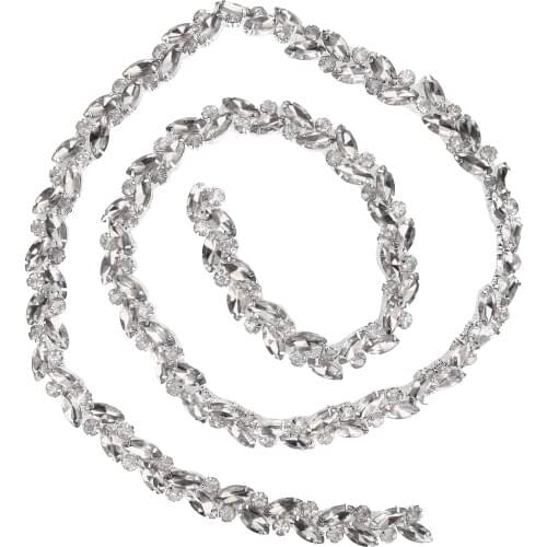 1.5Cm Sew On Rhinestone Flower Chain White Dense Horse Eye Glass Crystal Leaf Shaped Diamond Trim For Clothing Shoes Dress Craft
