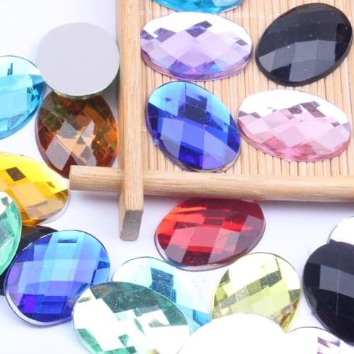 18x25mm 200pcs Oval Shape Earth Facets Acrylic Rhinestones Flatback Many Colors Glue On Beads DIY Jewelry Nails Art Supplies