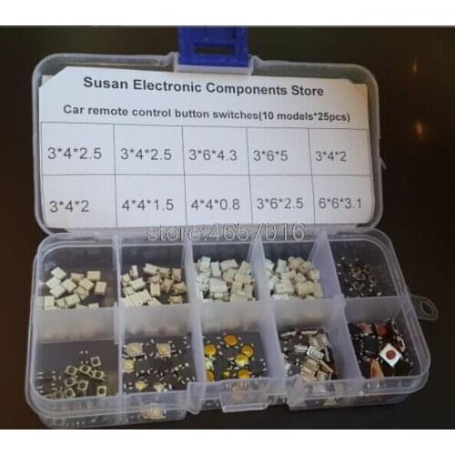 250Pcs 10 Types Tactile Push Button Touch Switch Remote Keys Button Microswitch