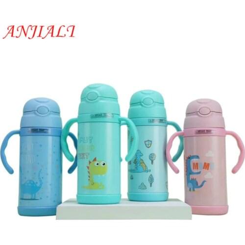 350ML Fashion Thermos Dinosaur Straw Stainless Steel High Quality Child Portable Anti-drop Water Bottle Termos Garrafa Termica