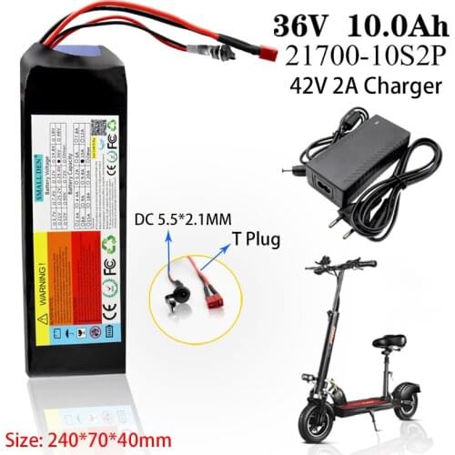 36V 10A 21700 Lithium Battery Pack 10S2P 10000mAh 500W high power for electric bicycle scooter built-in 15A BMS + 42V 2A Charger