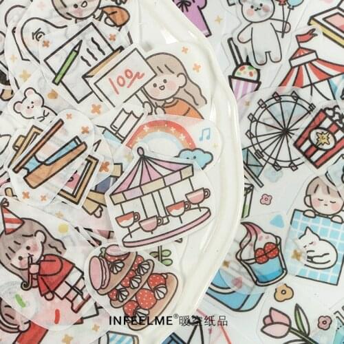 40PCS Good Day Cute Girl Journal Decorative Washi Stickers Scrapbooking Stick Label Diary Stationery Album Stickers