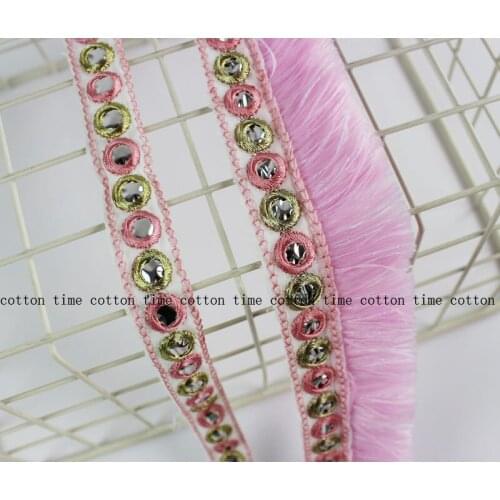 5 yards Pink Ribbon Indian Mirror Trim Embroideried lace Gypsy Lace Sawing Accessory for fashion cloth Bags home deco accessory