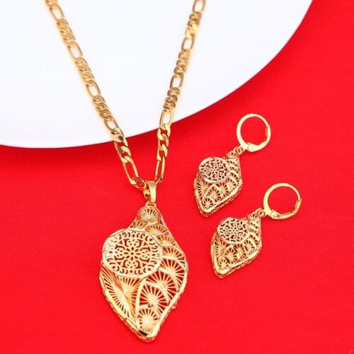 Promotional Popular Ethiopian Jewelry Set Pendant Necklace Earrings Jewelry 24K Gold Color Eritrea Habesha Women Party African