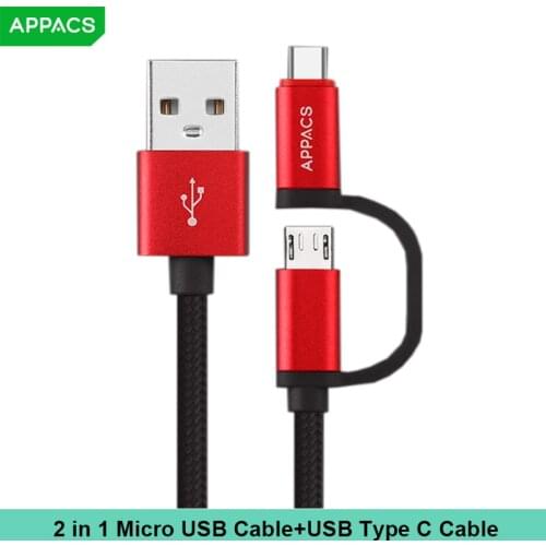 APPACS Micro USB Cable for Samsung 2 in 1 USB Type C Cable Fast Charger Data USB C Cable for Xiaomi 4C Nexus 5X 6P Android Phone