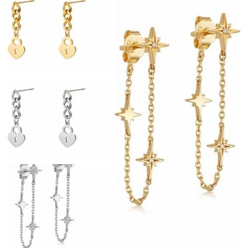 CANNER 925 Sterling Silver Earrings Lightning Piercing Pendientes Plata 925 Dangle Chain Earrings For Women kolczyki damskie