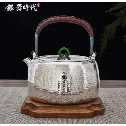 Ag999 Sterling Silver Teapot Hand-Carved Kitchen Utensils Handmade Coffee Tea Pot