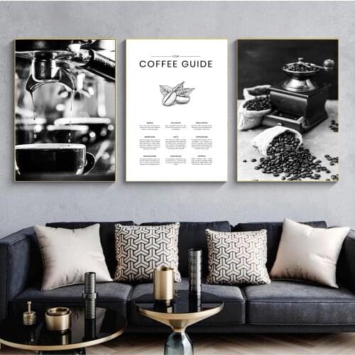 Black and White Coffee Espresso Kitchen Wall Art Canvas Poster Minimalist Print Bar Retro Vintage Painting Picture for Living Ro