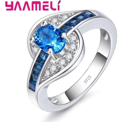 Pure 925 Silver Finger Ring For Women Girls Brillant Clear Blue Crystal Gifst Anel Anillo For Women Girls Wholesale Reta