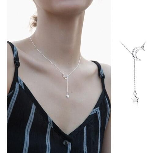 Colusiwei Genuine 925 Sterling Silver Star Pendant Necklace for Women Silver Hollow Moon Female Necklaces Fine Fashion Jewelry