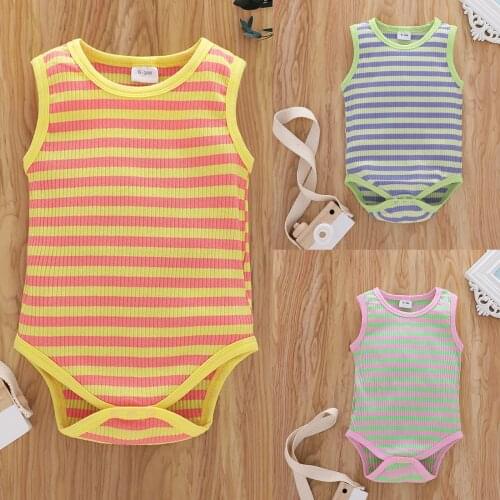 0-12Months Newborn Baby Girls Boys Sleeveless Ribbed Striped Print Romper Clothes romper bebe Available for boys and girls M4