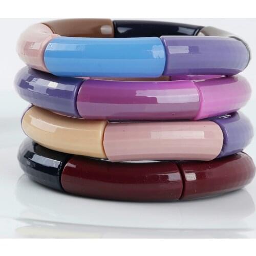 FishSheep Multi Layered Acrylic Beads Charm Bracelets Set For Women Bohemian Elastic Cuff Bracelets & Bangles Wristband Jewelry