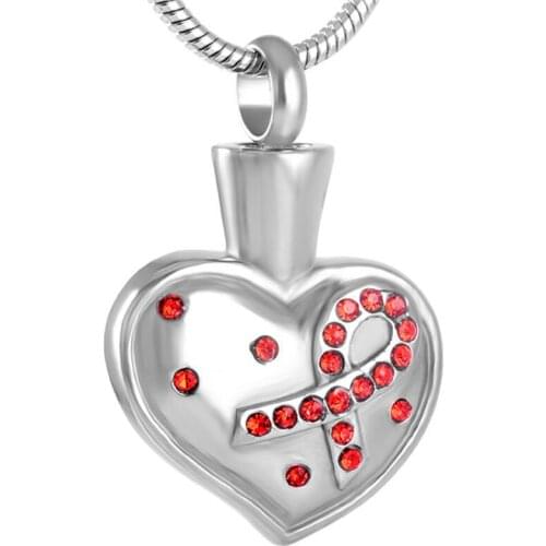 IJD8560 Stainless Steel Ribbon on Heart Breast Cancer Memorial Ashes Keepsake Necklace for Love One Jewelry
