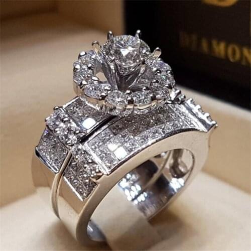 Big Round Flower Engagement for Women Love Girl Promise Rings Jewelry Luxury Crystal Zircon Wedding Double Stackable Ring Bijou