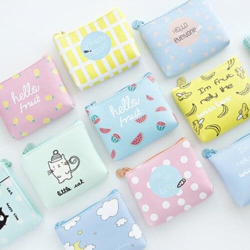 PU Leather Cosmetic Pouch Casual Coin Bag Girls Cartoon Patterned Tampon Case Kids Money Bag Portable Wallet Multi Colors