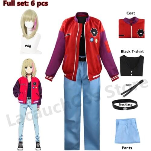 Wonder Egg Priority Cosplay Kawai Rika Jacket Anime Costume Sport jacket Pant Halloween Unisex Clothing Full set Red Coat Wigs