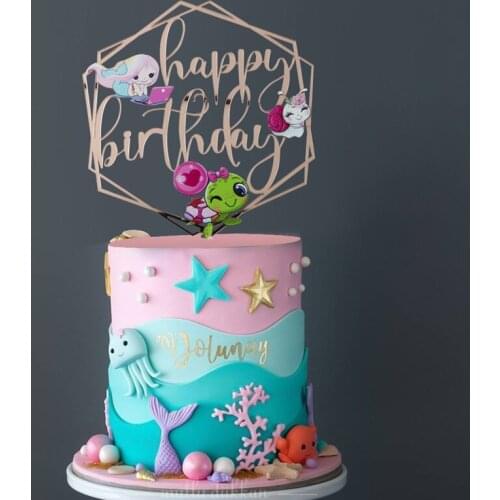 Colorful print happy birthday cake topper birthday baby shower party decoration just for baby kids gold silver black pink acylic