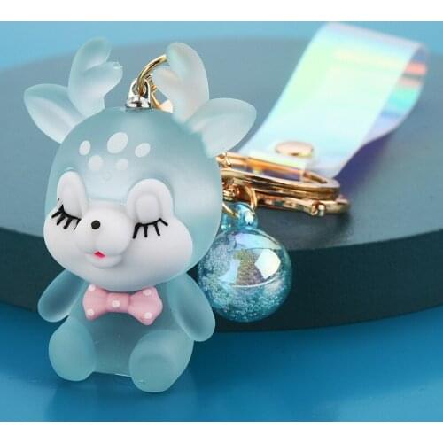 Creative Cute Sika Deer Flashlight Keychain Women Animal Elk Key Chain Lanyard Led Car Key Ring Holder Bag Charms Pendant Gift