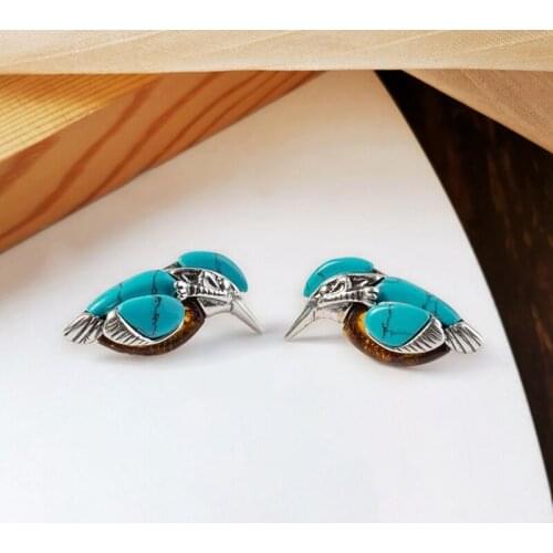 Tiny Vintage Earring Natural Style Blue Turquoises Bird Stud Earrings Cute Animal Shaped Party Accessories Jewelry Gifts
