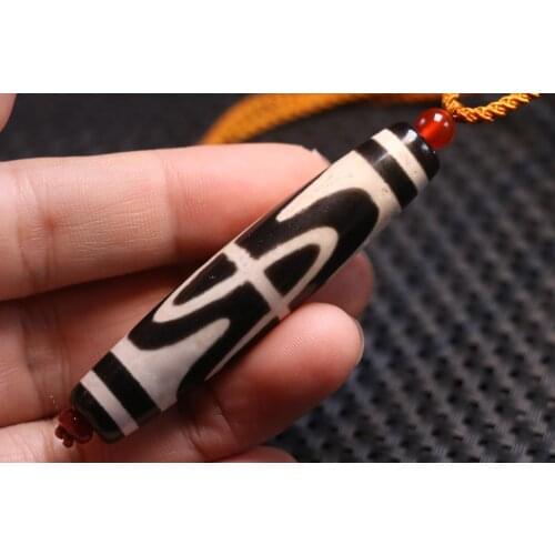 Power Energy Tibetan Old Agate Lightening Long dZi Bead Necklace Pendant Amulet Timestown UPD22