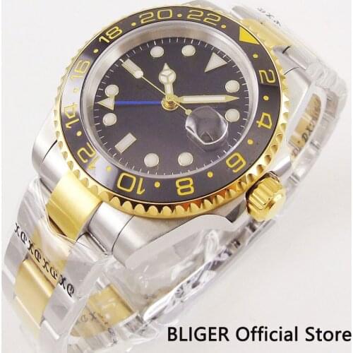 Sapphire Crystal 40mm Auto Date 40mm Gold Plated Self Winding Wristwatch Mens Watch With Mental Strap