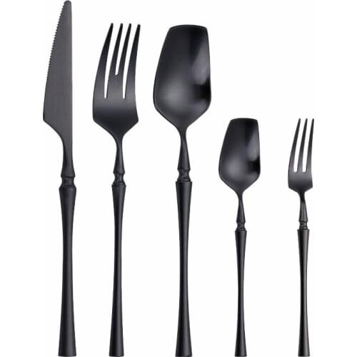 Black Matte Stainless Steel Dinnerware Set Black Cutlery Set Spoon Fork Knife Western Cutleri Silverware Tableware Set Supplies
