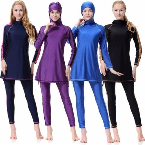 New Soild Two Piece Conservative Islamic Muslim Womens Full Cover Modest Swimwear Beachwear Swimming Costume Swimsuits XX-400