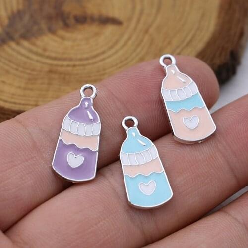 10PCS Silver Plated Enamel Baby Milk Bottle Charm Pendant Jewelry Making Bracelet Necklace Earrings DIY Earrings Accessories