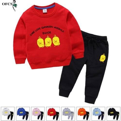 OFCS Infant Clothing For Boys Girls Clothes Set Autumn Newborn Baby Full Hooded Casual T-shirt+Sports Pants 2pcs Cotton Costume