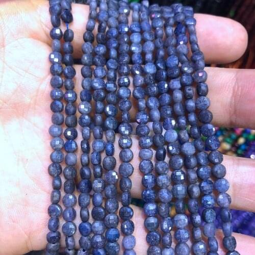 Wholesale 2strings Natural Blue Sapphires Beads 2x4mm Faceted Bean Coin Gem Stone Loose Beads For jewelry DIY 15.5"/string