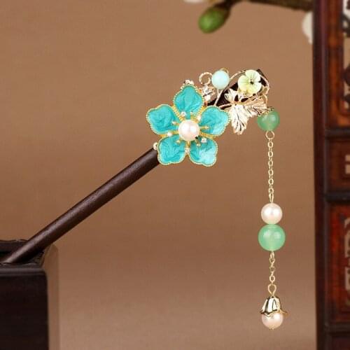Original Ornament Handmade Antique Hairpin Female Coiled Wood Hairpin Pearl Tassel Step Shake