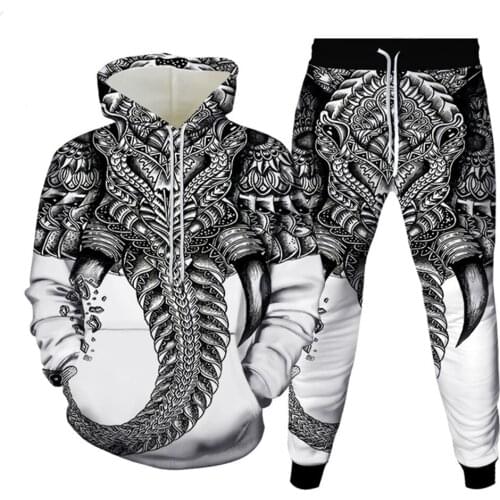 Autumn Vintage Animal Elephant 3D Printing Leisure Suit Men Women Long Sleeve Sports Hoodie+Pants Teens 2 Piece Sets Size S-6XL