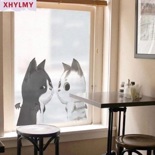 Cats Poster Window Film Static Cling Custom Size Frosted Glass Stickers Bathroom Kitchen Office Pet Store Kids Room Home Decor