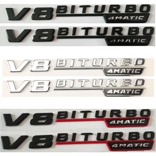For Mercedes Benz AMG Flat Letters 1 pair V8 BITURBO 4MATIC Fender Emblems Badges Emblem Sticker