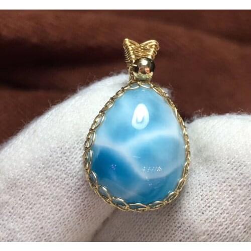 Genuine Natural Blue Larimar Gems Crystal Water Drop Shape 17x14mm Woman Man Necklace Fashion Lady Pendant AAAAA Certificate