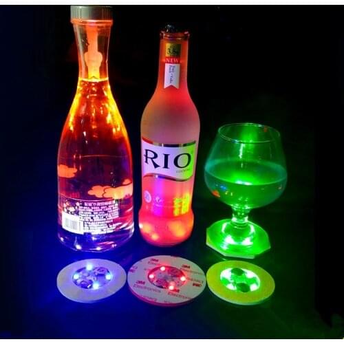 24Pcs LED Light Up Coasters LED Bottle Lights Sticker Coaster Discs Light Up for Party Bar Drinks Flash Light Up