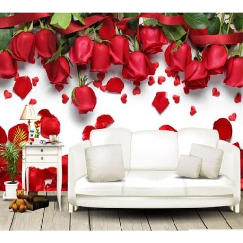 Beibehang Custom photo wallpaper stereo mural 3d beautiful romantic love red rose flower petal TV background papel de parede