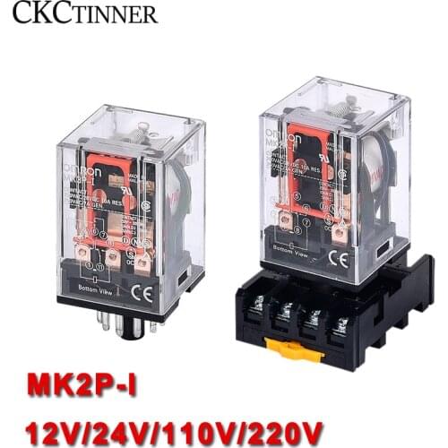 Intermediate relay MK2P-I MK2P small electromagnetic relay with base 8PIN DC12V DC24V AC110V AC220V