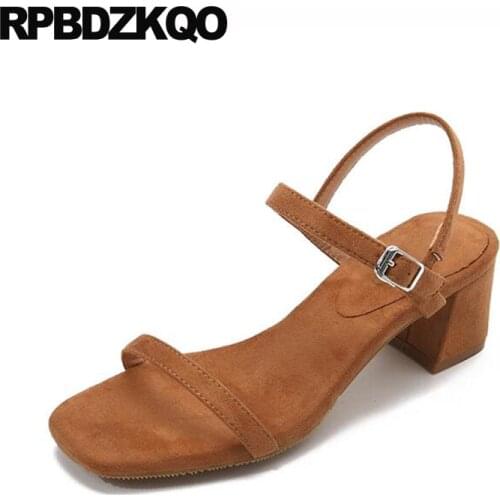 Designer Shoes Women Luxury 2019 Block Square Chunky High Heels Ladies Suede Open Toe Summer Beach Pumps Sandals Thick Bridal