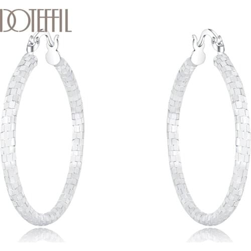 DOTEFFIL 925 Sterling Silver Square 40mm Circle Hoop Earrings For Women Lady Best Gift Fashion Charm Engagement Wedding Jewelry