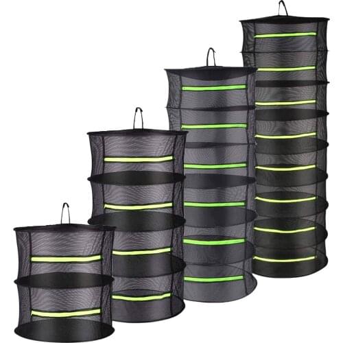 Diameter 60CM 2/4/6/8 Layers Drying Rack Net Herb Drying Black Mesh Hanging Dryer Rack with Zipper for Plant Hydroponics Flowers