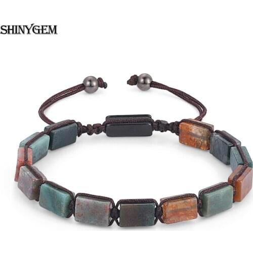 SHINYGEM Bohemian Style Jewelry Multi Color Natural Charm Texture Stone Leather Wrap Beads Adjustable Bracelets For Women Men