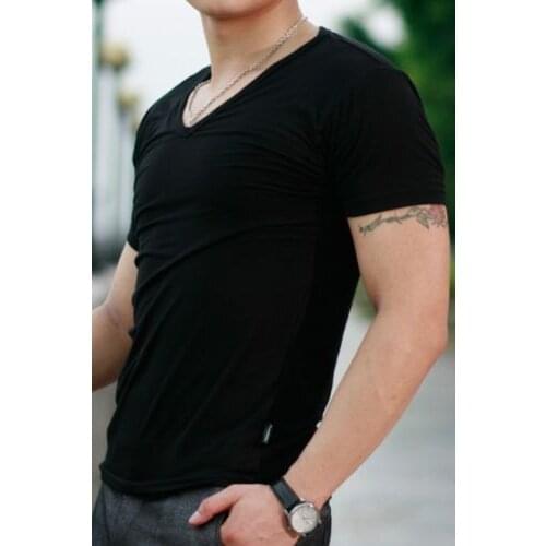 Special Offer One Mens Bamboo Fiber V Neck Short Sleeves Solid Size L