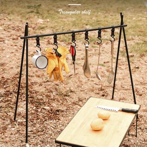 Outdoor Triangle Rack Camping Hanging Rack Camping Folding Shelf Aluminum Alloy Triangle Hanger for Cookware Cloth Tools Hanging