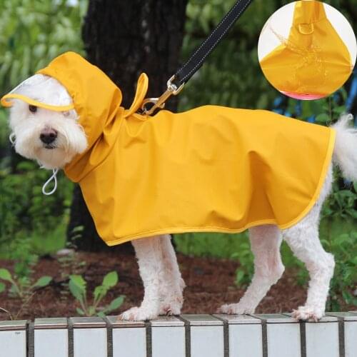 Waterproof PU Dog Raincoat for Small Medium Big Dogs Hooded Outdoor Soft Pet Cat Rainwear Cute Yellow Puppy Rain Coat Pug Teddy