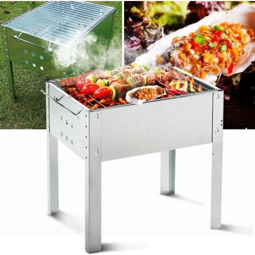 White Portable BBQ Grill Stainless Steel Non-stick Surface Folding Barbecue Charcoal Grill For Outdoor Camping Picnic Tool