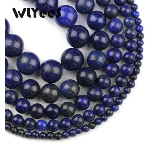 WLYeeS Natural stone Lapis lazuli Stone 4 6 8 10 12mm Dark Blue Round loose beads for mens Jewelry bracelet making DIY ball 15"